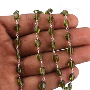 Natural Olive Green Peridot Hydro Rosary Style Beaded Chain With Glossy Shine For Necklace And Bracelet Making Jewelry Craft - Product Image 3