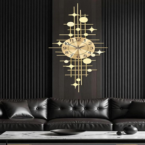 Horloge artistique à motifs de feuilles avec feuillage métallique bleu et doré. Design unique disponible à prix de gros. - Product Image 4