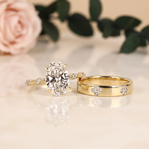 925 Sterling Silver Oval Cut Moissanite Open <b>Ring</b> <b>Set</b> with Clover Pave Band Luxury Fine Jewelry <b>for</b> <b>Women</b> Custom Wholesale Gifts - Product Image 2
