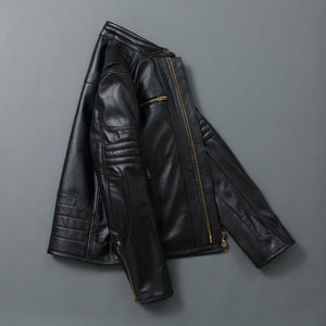 Veste en cuir véritable pour homme, grande taille, style motard, respirante, réversible, motif, collection hiver. - Product Image 3
