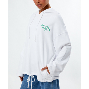 Sudadera con Capucha Blanca para Mujer, Logotipo Bordado en la Manga Izquierda, Estilo Casual, Manga Larga, Tejido de Algodón, Ropa de Otoño - Product Image 2