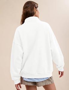 Sudadera de Alta Calidad, Color Blanco Premium, Cuello Alto, Estilo Urbano, Felpa de Algodón, Corte Holgado, Informal de Invierno, Personalizable - Product Image 4