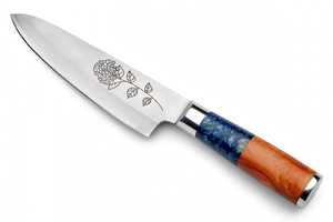 Ensemble de couteaux de cuisine professionnels 1 pièce DIY OEM avec manche en résine bicolore gravé au laser floral et étuis en cuir - Product Image 3