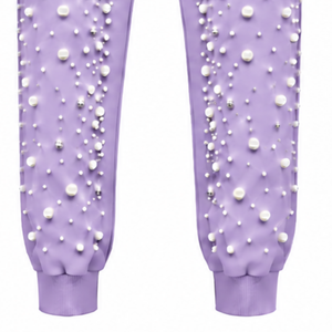 Lilac Pearl Beaded <b>Jogger</b> Pants <b>Women</b> Fashion Embellished Drawstring Sweatpants Luxury Casual Streetwear <b>Fleece</b> Trousers Custom - Product Image 6