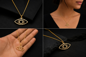 Collar con Colgante de Plata de Ley 925 Chapado en Oro de 18K con Protección para los Ojos, Colgante Minimalista con Temática, Unisex, para Uso Diario, Colgante Fino - Product Image 5