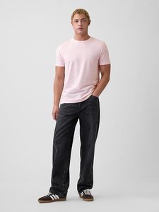 Camiseta de Algodón Jersey para Hombre, Cuello Redondo, Manga Corta, Corte Regular, Color Rosa Sólido, Estilo Casual - Product Image 6