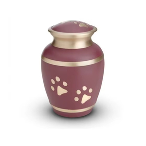Urne funéraire vintage en métal pour cendres de chien et de chat, vase commémoratif avec empreinte de patte, finition mate bordeaux, fournitures funéraires en laiton, logo personnalisé en usine - Product Image 1