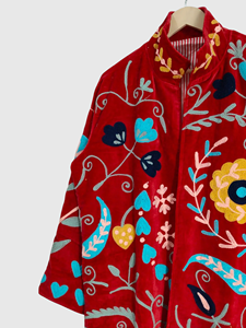 Veste en velours pour femmes grande taille brodée à la main, col mandarin, manches longues, motif floral, manteau long, vêtements d'hiver - Product Image 3