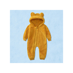 Cute Brown Faux Fur Hooded Footies For Infants & Toddlers Soft Winter Onesie With Zipper Closure Unisex Full Sleeve - Product Image 4