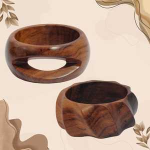 Handmade Wooden Sheesham Fashion Bangles Velura Carve & Aureva Contour Bracelets Sustainable Jewelry Statement - Product Image 5