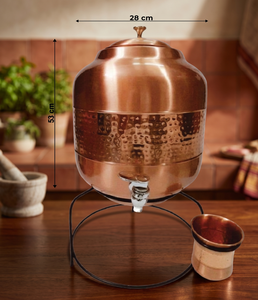 Distributeur d'eau en cuivre artisanal de luxe avec art Meenakari |   Réservoir d'eau décoratif en cuivre martelé avec robinet pour la maison - Product Image 3
