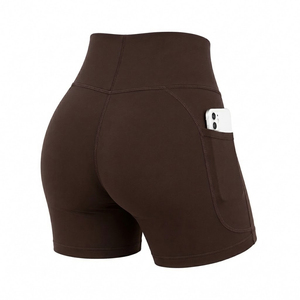 High Waist Yoga <b>Shorts</b> With Pockets Solid Color Spandex Polyester Four-Way Stretch <b>Women</b> <b>Compression</b> <b>Shorts</b> - Product Image 1
