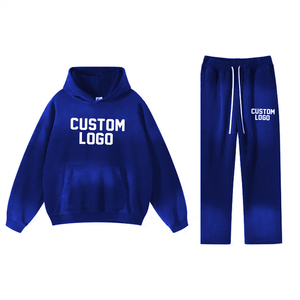 Conjunto de Sudadera con Capucha y Pantalones Deportivos de 2 Piezas para Hombre, Estampado Personalizado, Tejido Grueso de 400 g/m², Efecto Desgastado por el Sol, Tallas Grandes - Product Image 3