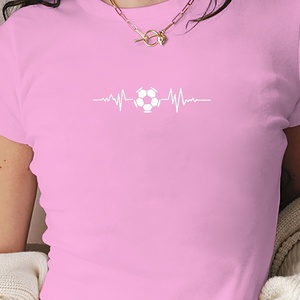 เสื้อยืดแฟชั่นผู้หญิงตัวสั้นพร้อมลูกฟุตบอลพิมพ์ลายสไตล์ Y2K สลิมฟิตจังหวะหัวใจผ้าถัก - Product Image 2