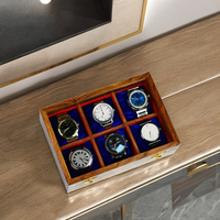 Boîte à montres en bois à fente pour hommes organisateur et vitrine en terre d'ombre brûlée cadeau idéal pour Noël Saint-Valentin et fête des pères