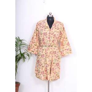 เสื้อเชิ้ตผู้หญิงลายดอกไม้ เสื้อแจ็คเก็ตพิมพ์ลายผ้าฝ้ายทำมือ เสื้อเชิ้ตผ้าฝ้ายพิมพ์ลายโบฮีเมียน เสื้อผ้าผู้หญิงไซส์ใหญ่ - Product Image 1