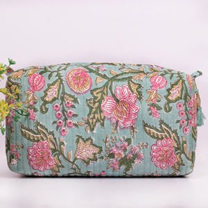 Ensemble de trousses de maquillage multifonctionnelles Handblock, écologiques, lavables, à motif floral, pour organiser les cosmétiques - Product Image 3