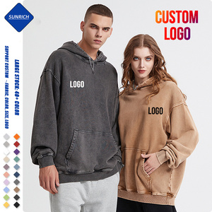 Sweat à capuche unisexe en molleton épais de luxe en coton avec logo brodé et sérigraphié, style streetwear, personnalisé, effet délavé vintage pour homme - Product Image 2