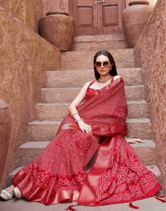 Sari KV Tradicional Listo para Usar, de Mezcla de Algodón Teñido, Sin Arrugas, para Fiestas y Uso Diario, con Blusa Sin Coser - Product Image 1