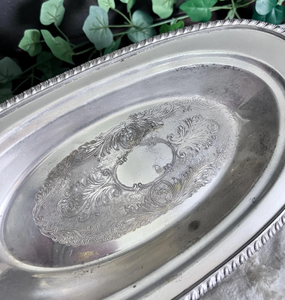 Plat de service ovale vintage plaqué argent, centre décoratif gravé avec bordure en corde pour hôtel et décoration intérieure - Product Image 6