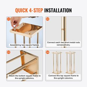 Set di 4 Supporti per Fiori da Matrimonio in Metallo Dorato, Altezza 60 cm, Vasi Geometrici per Centrotavola, Decorazioni da Tavolo - Product Image 5