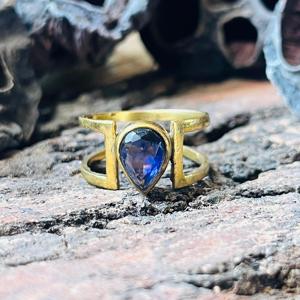 Geometric Amethyst Gemstone <b>Ring</b> Minimalist <b>Open</b> Band Boho Brass 18K Gold Plated for Women Modern Wholesale - Product Image 1