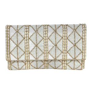 Sac à main de mariée de luxe fait main, pochette à bandoulière, fermeture magnétique pliable, multicolore, perles de verre, paillettes, durable, portable - Product Image 6