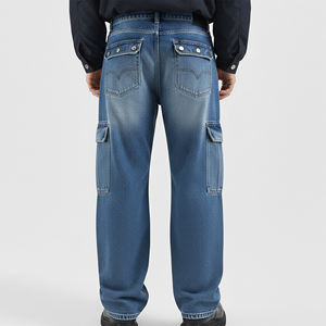 Pantalones de Alta Calidad Hechos a Medida con Bolsillos Laterales Estilo Cargo en Azul Lavado, Ropa Casual Urbana, Transpirables, con Decoración de Botones - Product Image 6