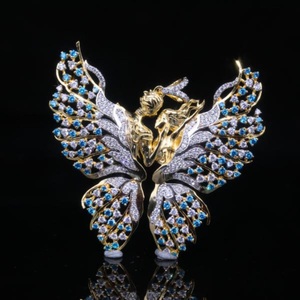 Colgante de Plata de Ley con Baño de Rodio, Diseño de Mariposa y Ángel con Diamantes de Corte Redondo, Estilo Hip Hop, Lujoso, para Compromiso o Boda - Product Image 4