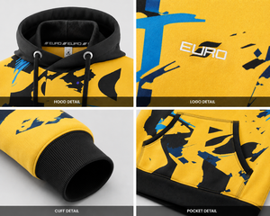 Sweat-shirt à capuche pour homme, imprimé abstrait jaune, noir et bleu, coupe classique, streetwear décontracté, pull avec poche et cordon de serrage à la capuche - Product Image 6