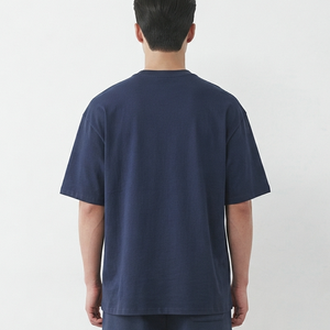 T-shirt Homme Oversize Bleu Marine de Haute Qualité avec Logo Flamme Imprimé, Manches Courtes, Col Rond, Coupe Décontractée en Coton Jersey - Product Image 5