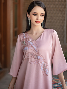 Abaya Modeste Brodé en Polyester, Robe Florale d'Été pour Femme Musulmane, Vente en Gros, Personnalisable, Légère, Respirante, Longueur Cheville, ODM - Product Image 6