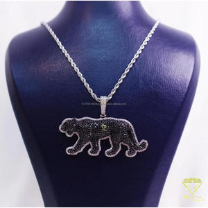 Collar de Plata de Ley 925 con Colgante de Diamante Moissanite en Forma de Animal, Estilo Hip Hop, Blanco y Negro - Product Image 4
