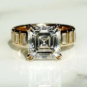 แหวนหมั้นมอสซาไนต์ทรงแอสเชอร์ 3 กะรัต แหวนแบบสองกรงเล็บ ทอง 14K แหวนแต่งงานสำหรับเธอ แหวนครบรอบสำหรับผู้หญิง - Product Image 1
