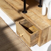 Meuble TV à 3 étagères Vandana Lunaris Cresta, design moderne en bois massif, console de divertissement