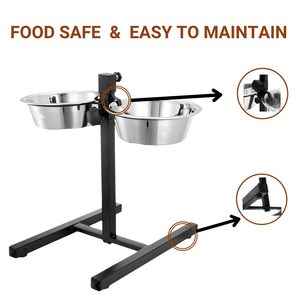 Adjustable Double Stainless Steel Pet <b>Bowl</b> Stand with Heavy Duty Metal Frame Elevated <b>Dog</b> Feeding Station - Product Image 4