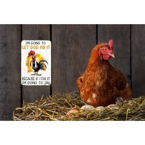 Divertente Targa in Latta con Messaggio Cristiano 'Lascio che Dio lo risolva' per Casa, Fattoria, Pollaio, Cucina, Regali per Polli - Product Image 4