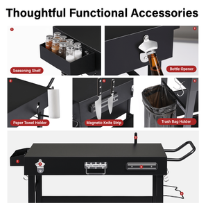 Carrello Portatile Pieghevole da Esterno per Barbecue con Ruote, Tavolo per Preparazione Cibo, Apribottiglie, Vassoio per Condimenti, Contenitore per Rifiuti - per Sostituzione Esterna - Product Image 4