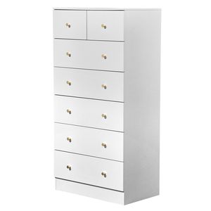Commode 5+2 tiroirs avec poignées dorées mates, finition mate blanche, panneaux de particules, placage mélaminé, 66*40*131cm - Product Image 1