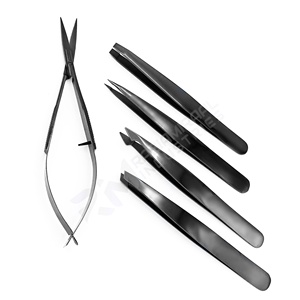 Pince à épiler RMI en acier inoxydable à pointe inclinée 4 points noire et ciseaux à cuticules à ressort légers, luxueux et lavables - Product Image 4