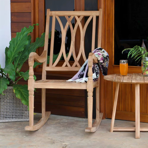 เก้าอี้โยกไม้สักแท้ทรงครึ่งวงกลมสำหรับใช้งานกลางแจ้ง - Product Image 1