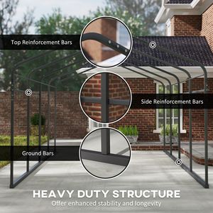 Abri de voiture en métal gris foncé robuste 12 x 20 avec toit galvanisé et parois latérales amovibles, auvent de garage pour voiture - Product Image 6