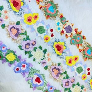 Multicolor Embroidered Floral <b>Lace</b> Trim with Handmade Flower <b>Appliques</b> for Garments Sarees Dresses Bags and Craft Decor Ideas - Product Image 3