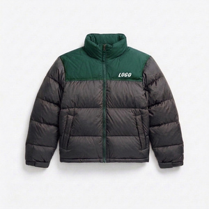 Men's Winter Color Blocking Puffer <b>Jacket</b> Stand Collar Zipper Closure Windproof Casual Thick Fit Polyester Material <b>Hooded</b> Front - Product Image 3