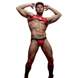 Jockstrap en vinyle épais et écologique avec fermeture à pression, rouge, pour hommes, style fetish, clubwear, brillant, sexy, avec poche. - Product Image 1