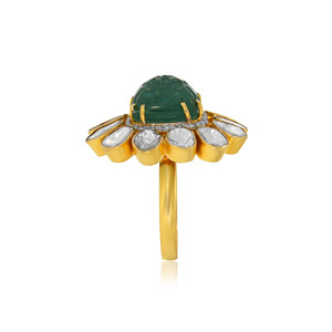 Floral Deluxe Polki and Diamond <b>Ring</b> The Golden Dominion of Sparkling Grandeur An 18K Yellow Gold Band <b>Crowned</b> with a Brilliant - Product Image 4