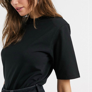 Camiseta de Algodón para Mujer con Hombreras, Elegante, Color Sólido, Estampado Personalizado, Informal, Transpirable, Venta al por Mayor en China, OEM, ODM - Product Image 2
