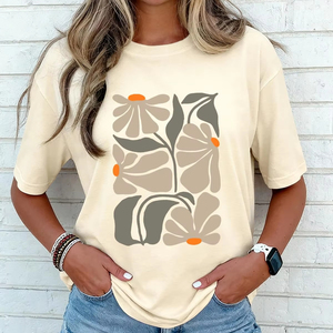 Camiseta de manga corta para mujer, 100% algodón, con estampado gráfico DTF, cuello redondo, camisetas de verano holgadas y cómodas - Product Image 1