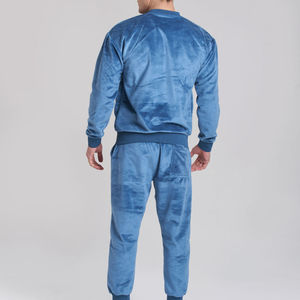 Ensemble de survêtement pour homme en velours bleu premium, veste zippée décontractée et pantalon de jogging, style streetwear chaud pour l'hiver. - Product Image 5