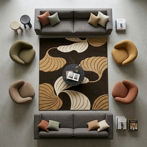 Alfombra con Diseño de Hojas Marrones, Alfombra Contemporánea de Patchwork para Sala de Estar, Dormitorio, Entrada - Product Image 5